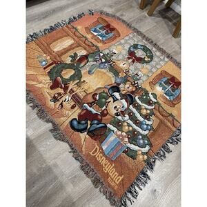 Disneyland Resort 60" x 50" Christmas Woven Tapestry Throw Blanket Mickey Pluto